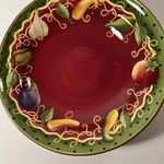 Laurie Gates LGA10 Large 14" Red Pasta Serving Bowl - Vegetables & Dots. Fixed Price $33.00.