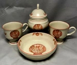 Sangostone Coquille Shell 3664 Cereal Bowl, Sugar Lid, 2 Footed Coffee Cups. Fixed Price $26.49.