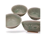 Set Of 4 Baan Celadon Elephants Soup Bowls Green Glaze Pottery Rice Thailand. Fixed Price $105.00.