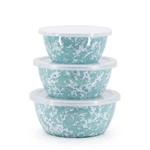 Golden Rabbit Enamelware Nesting Storage Bowls With Lids, Set Of 3, Sea Glass. Fixed Price $64.84.