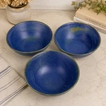 Bia Cobalt Blue Pottery Bowls Set Of 3 Stoneware All Purpose Rustic 6.75". Fixed Price $23.80.