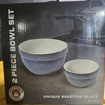 Chef's Counter 2-PIECE Ceramic Bowl Set Blue White Reactive Glaze CC-1176. Fixed Price $17.99.