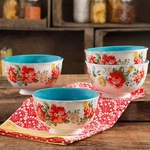 The Pioneer Woman Vintage Floral 6" Stoneware Footed Bowl Set, Of 4. Fixed Price $43.95.