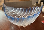 Waltherglas Blue Frosted Art Glass Large Leaf Bowl Germany 11. Fixed Price $26.00.