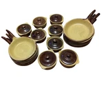 Rare Set Of Vtg Artisan French Onion Crocks Brown & Tan Drip, Clay Plates Mcm. Fixed Price $199.87.