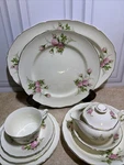 85 Piece Canonsburg 22 Kt Moss Rose W/ American Beauty Serving Bowl China Set. Fixed Price $100.00.