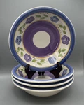 Set Of 4 Gibson Bella 8.25 Soup Cereal Bowls Blue Purple Floral Pansy Posies. Fixed Price $22.95.