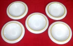 Lot Set Of 5 Studio Nova Contour Rim Soup Bowls White W/ Yellow & Black Bands. Fixed Price $27.88.