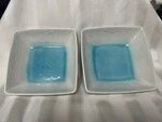 SET/2 Roscher Stoneware Square Glazed Crackle Glass Aqua 7" Bowls -. Fixed Price $15.00.