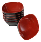 Set Of 6 Red And Black Square Ridged Small Soup Salad Rice Melamine Bowls 4.5"L. Fixed Price $27.99.