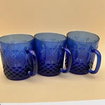 Avon Royal Sapphire Cobalt Blue Glass Coffee Cup Mug Leaf Diamond France -3 Pcs. Fixed Price $25.00.