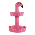 2 Tier Flamingo Serving Bowl By Ciroa - Two Level Pink Wicker Server For Parties. Fixed Price $50.00.