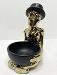 Transpac Halloween Black Gold Top Hat Skeleton Ceramic Candy Dish 8" Tall. Fixed Price $39.99.