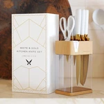 Stainless Steel White And Gold Knife Set With Block - 7 Piece Kitchen. Fixed Price $39.99.