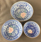 Andrea By Sadek 3 Pc Ceramic Nesting Bowl Set - Blue/white W/pink Raised Flower. Fixed Price $23.99.