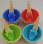Set Of 4 Children's Ice Cream Bowls W/spoons Dessert Plastic Cups Party Cone Kid. Fixed Price $9.99.