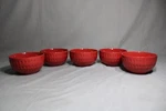 5 Stoneware Red Soup/cereal Bowls With Diamond Design. Fixed Price $30.00.