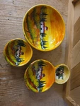 Set Of 3 Hand-painted Ceramic Italian Bowls Featuring Tuscan Landscape Design. Fixed Price $19.00.