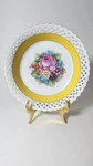 Antique Bavaria Floral Porcelain Bowl Reticulated Rim Yellow Band 7" 2". Fixed Price $24.90.