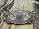 Towle Ep Silverplate Double Condiment Relish Tray Glass Bowls & Spoons. Fixed Price $49.95.