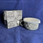 Temptations By Tara Blue Floral Lace 22OZ Lidded Soup Bowl. Fixed Price $19.99.