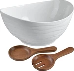 Extra Large Ceramic Oval Bowl Set With Premium Acacia Wood Saladware. Fixed Price $39.99.
