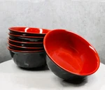 Set Of 6 Red And Black Round Ridged Pasta Soup Salad Rice Melamine Bowls 7"D. Fixed Price $41.99.