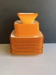 Orange Honey W/ White Interior Omada Square Plastic Plates & Bowls Dinner SET-26. Fixed Price $50.00.