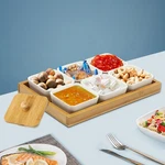 Ceramic Snack Serving Tray 6 Piece With Platter Bamboo Lids. Fixed Price $32.96.