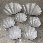 7 Pc Vintage Iridescent Pearl White Plastic Sea Clam Shell Salad Set. Fixed Price $24.83.