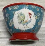 Certified International Daphne Rooster Bowl Blue Red Footed Ceramic Farmhouse. Fixed Price $12.99.