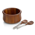 Nambe Nara Salad With Servers 3-PC Set Wooden Bowls Servi.... Fixed Price $147.54.