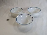 3X Pyrex Tableware By Corning Milk Glass Fruit Dessert Bowl Blue Trim 358-* Usa. Fixed Price $25.00.