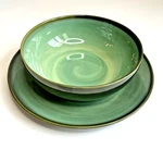 Sango China Nova Green Large Serving Bowl & Chop Plate Set Discontinued #4935. Fixed Price $35.00.