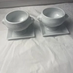Sur Table Lion Head White Porcelain Soup Bowls Pedestal Set Of 2 Used. Fixed Price $22.55.