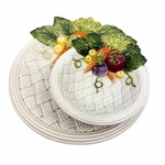 Vtg Fitz & Floyd Ceramic Set Serving Plate Dip Bowl Vegetable Garden Basket. Fixed Price $24.99.