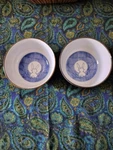 Vintage Japanese Mino Ware -2 Porcelain Rice Bowl Blue White Moon Rabbit Fugetsu. Fixed Price $33.00.