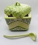 Anthropologie Square Dish Bowl Green W/ Spoon Sugar, Condiments, Sauce, Jelly. Fixed Price $23.99.