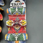 Prepara Taco Holders Festive Double Sided Melamine Yellow Or Mexican Print Set 4. Fixed Price $18.00.