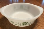 Vtg Glasbake Green Daisy Dish Round Baking Casserole Milk Glass J514 Mcm 2 Qt. Fixed Price $10.00.