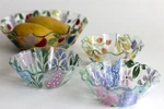 Cska Signed Fused Art Glass Bowl Set Fruit Floral Kiln Formed Studio 4. Fixed Price $125.00.