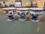Polish Pottery Pedestal Footed Bowls Dessert Fruit Ice Cream Set Of 3 Flowers. Fixed Price $43.00.