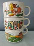 Vintage Set Of 3 1970S Soup Mug /bowls Stoneware Farm Kitchen Veggie Theme. Fixed Price $20.99.