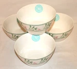 Martha Stewart Porcelain 6" Soup Cereal Bowls Set Of 4 Green & Pink Floral New. Fixed Price $54.90.