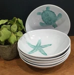 6 Sigrid Olsen Home 100% Melamine Salad Bowls, Sea Life, Turquoise, Embossed. Fixed Price $58.00.