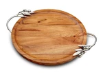 Mary Jurek Acacia Wood Round Serving Board Metal Olive Branch Handles Charcuteri. Fixed Price $49.00.