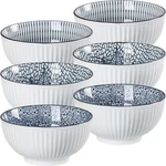 6 Pcs Inch Blue White Porcelain 30 Oz Soup Cereal Bowls Wave Pattern. Fixed Price $39.52.