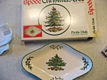 Spode Christmas Tree Design Pickle Dish S3324-A2 About 8.75"L X 5.5"W. Fixed Price $15.00.