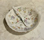 Andrea By Sadek Porcelain Serving Bowl Spoon Floral Gold Trim Made Japan. Fixed Price $29.99.