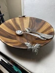 Vagabond House Acacia Wood & Pewter Butterfly Salad Serving Bowl 16"W Tableware. Fixed Price $99.00.